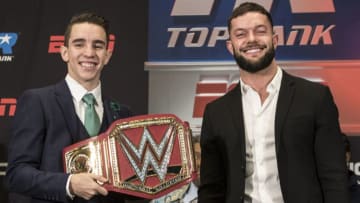 NEW YORK, NY - MARCH 15: Michael Conlon and Finn Balor pose at the Final Press Conference for the Jose Ramirez vs Amir Imam Super Lightweight fight at Madison Square Garden on March 15, 2018 in New York City. (Photo by Bill Tompkins/Getty Images)