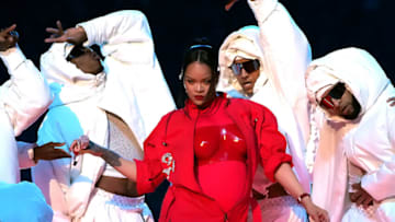 GLENDALE, ARIZONA - FEBRUARY 12: Rihanna performs during Apple Music Super Bowl LVII Halftime Show at State Farm Stadium on February 12, 2023 in Glendale, Arizona. (Photo by Kevin Mazur/Getty Images for Roc Nation)