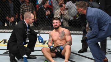 DENVER, CO - NOVEMBER 10: Mike Perry reacts after being submitted via arm bar by Donald Cerrone in their welterweight bout during the UFC Fight Night event inside Pepsi Center on November 10, 2018 in Denver, Colorado. (Photo by Josh Hedges/Zuffa LLC/Zuffa LLC via Getty Images)