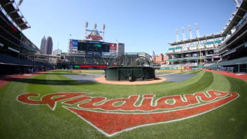 Aug 13, 2015; Cleveland, OH, USA; General view as the Cleveland Indians take batting practice before playing the New York Yankees at Progressive Field. Mandatory Credit: Charles LeClaire-USA TODAY Sports