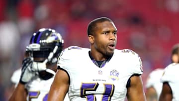 Oct 26, 2015; Glendale, AZ, USA; Baltimore Ravens linebacker Daryl Smith (51) against the Arizona Cardinals at University of Phoenix Stadium. The Cardinals defeated the Ravens 26-18. Mandatory Credit: Mark J. Rebilas-USA TODAY Sports