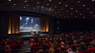 LONDON, ENGLAND - FEBRUARY 09: (L-R on stage) Gaylene Gould (BFI Head of Cinemas and Events) and Director Ryan Coogler attends the 'Black Panther' BFI preview screening held at BFI Southbank on February 9, 2018 in London, England. (Photo by Jeff Spicer/Getty Images)