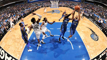 ORLANDO, FL - OCTOBER 24: Evan Fournier #10 of the Orlando Magic shoots the ball against the Brooklyn Nets on October 24, 2017 at Amway Center in Orlando, Florida. NOTE TO USER: User expressly acknowledges and agrees that, by downloading and or using this photograph, User is consenting to the terms and conditions of the Getty Images License Agreement. Mandatory Copyright Notice: Copyright 2017 NBAE (Photo by Fernando Medina/NBAE via Getty Images)