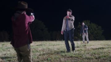 Carl Grimes (Chandler Riggs), Rick Grimes (Andrew Lincoln) and Shane Walsh (Jon Bernthal) - The Walking Dead - Season 2, Episode 12 - Photo Credit: Gene Page/AMC