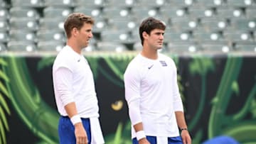 Eli Manning, and Daniel Jones, New York Giants. (Photo by Bobby Ellis/Getty Images)
