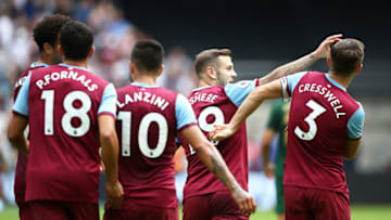 LONDON, ENGLAND - AUGUST 03: Jack Wilshire of West Ham celebrates scoring heir second goal during the Pre-Season Friendly match between West Ham United and Athletic Bilbao at the Olympic Stadium on August 03, 2019 in London, England. (Photo by Julian Finney/Getty Images)