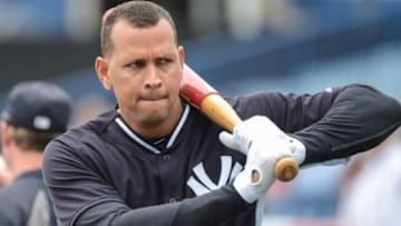 Feb 26, 2015; Tampa, FL, USA; New York Yankees third baseman Alex Rodriguez (13) gets loose before hitting in the batting cage during Thursday mornings workout at George M. Steinbrenner Field. Mandatory Credit: Jonathan Dyer-USA TODAY Sports