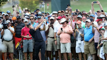 ATLANTA, GA - SEPTEMBER 23: Jordan Spieth of the United States plays a shot from the rough on the first hole during the third round of the TOUR Championship at East Lake Golf Club on September 23, 2017 in Atlanta, Georgia. (Photo by Sam Greenwood/Getty Images)