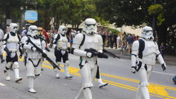 ATLANTA, GEORGIA - SEPTEMBER 02: Cosplayers dressed as Stormtroopers walk in the 2023 Dragon Con Parade on September 02, 2023 in Atlanta, Georgia. (Photo by Terence Rushin/Getty Images)