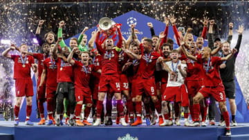 Fabinho of Liverpool FC, Virgil van Dijk of Liverpool FC, Georginio Wijnaldum of Liverpool FC, Dejan Lovren of Liverpool FC, James Milner of Liverpool FC, Naby Keita of Liverpool FC, Roberto Firmino of Liverpool FC, Sadio Mane of Liverpool FC, Mo Salah of Liverpool FC, Joe Gomez of Liverpool FC, Liverpool FC goalkeeper Alisson Becker, Jordan Henderson of Liverpool FC, Daniel Sturridge of Liverpool FC, Alberto Moreno of Liverpool FC, Adam Lallana of Liverpool FC, Alex Oxlade-Chamberlain of Liverpool FC, goalkeeper Simon Mignolet of Liverpool FC, Xherdan Shaqiri of Liverpool FC, Rhian Brewster of Liverpool FC, Andy Robertson of Liverpool FC, Divock Origi of Liverpool FC, Joel Matip of Liverpool FC, Adem Lewis of Liverpool FC, Nathaniel Phillips of Liverpool FC, Curtis Jones of Liverpool FC, Ki-Jana Hoever of Liverpool FC, Corey Whelan of Liverpool FC, Ben Woodburn of Liverpool FC, goalkeeper Caoimhin Kelleher of Liverpool FC, George Johnston of Liverpool FC, Conor Masterson of Liverpool FC, Rafael Camacho of Liverpool FC, Trent Alexander-Arnold of Liverpool FC, Liverpool FC coach Jurgen Klopp, Liverpool FC assistant coach Pepijn Lijnders, with UEFA Champions League trophy, Coupe des clubs Champions Europeens Fabinho of Liverpool FC, Virgil van Dijk of Liverpool FC, Georginio Wijnaldum of Liverpool FC, Dejan Lovren of Liverpool FC, James Milner of Liverpool FC, Naby Keita of Liverpool FC, Roberto Firmino of Liverpool FC, Sadio Mane of Liverpool FC, Mo Salah of Liverpool FC, Joe Gomez of Liverpool FC, Liverpool FC goalkeeper Alisson Becker, Jordan Henderson of Liverpool FC, Daniel Sturridge of Liverpool FC, Alberto Moreno of Liverpool FC, Adam Lallana of Liverpool FC, Alex Oxlade-Chamberlain of Liverpool FC, goalkeeper Simon Mignolet of Liverpool FC, Xherdan Shaqiri of Liverpool FC, Rhian Brewster of Liverpool FC, Andy Robertson of Liverpool FC, Divock Origi of Liverpool FC, Joel Matip of Liverpool FC, Adem Lewis of Liverpool FC, Nathaniel Phillips of Liverpool FC, Curt