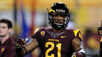Nov 1, 2014; Tempe, AZ, USA; Arizona State Sun Devils wide receiver Jaelen Strong (21) warms up prior to the game against the Utah Utes at Sun Devil Stadium. Mandatory Credit: Matt Kartozian-USA TODAY Sports
