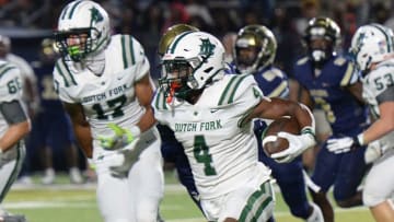 Spartanburg played Dutch Fork in high school football at Spartanburg High School on Aug. 26, 2022. Dutch Fork's Jarvis Green (4) with the ball.Spa Spartanburg Dutch Fork07