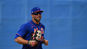 PORT ST. LUCIE, FLORIDA - MARCH 03: Tim Tebow #85 of the New York Mets in action during the spring training game against the Miami Marlins at Clover Park on March 03, 2020 in Port St. Lucie, Florida. (Photo by Mark Brown/Getty Images)