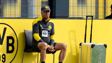 Lucien Favre of Borussia Dortmund looks on (Photo by Alex Gottschalk/DeFodi Images via Getty Images)