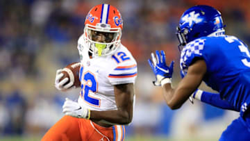 LEXINGTON, KENTUCKY - SEPTEMBER 14: Van Jefferson #12 of the Florida Gators runs with the ball against the Kentucky Wildcats at Commonwealth Stadium on September 14, 2019 in Lexington, Kentucky. (Photo by Andy Lyons/Getty Images)