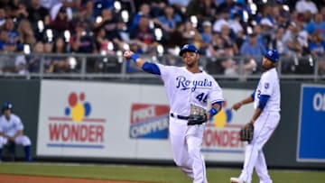 KANSAS CITY, MO - SEPTEMBER 7: Ramon Torres #46 of the Kansas City Royals throws to first against the Minnesota Twins at Kauffman Stadium on September 7, 2017 in Kansas City, Missouri. (Photo by Ed Zurga/Getty Images)