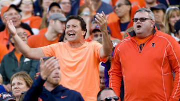 Oct 8, 2016; Champaign, IL, USA; Illinois Fighting Illini fans react to action on the field during the fourth quarter against the Purdue Boilermakers at Memorial Stadium. Purdue beat Illinois in overtime 34 to 31. Mandatory Credit: Mike Granse-USA TODAY Sports