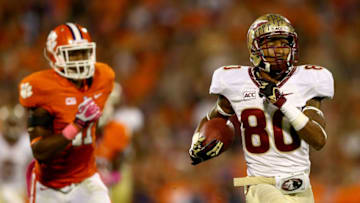 CLEMSON, SC - OCTOBER 19: Rashad Greene #80 of the Florida State Seminoles runs for a touchdown during their game against the Clemson Tigers at Memorial Stadium on October 19, 2013 in Clemson, South Carolina. (Photo by Streeter Lecka/Getty Images)