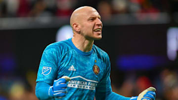 ATLANTA, GA - OCTOBER 24: Atlanta's Brad Guzan (1) reacts to a second-half goal during the MLS playoff match between Philadelphia Union and Atlanta United FC on October 24th, 2019 at Mercedes-Benz Stadium in Atlanta, GA. (Photo by Rich von Biberstein/Icon Sportswire via Getty Images)