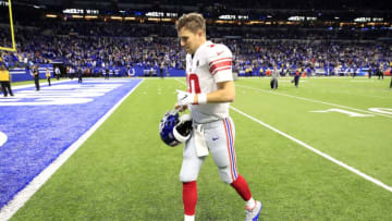 INDIANAPOLIS, INDIANA - DECEMBER 23: Eli Manning #10 of the New York Giants jogs off of the field following the 28-27 loss to the Indianapolis Colts at Lucas Oil Stadium on December 23, 2018 in Indianapolis, Indiana. (Photo by Andy Lyons/Getty Images)
