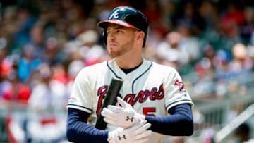 FanDuel MLB: ATLANTA, GA - JULY 07: Freddie Freeman #5 of the Atlanta Braves at bat against the Miami Marlins at SunTrust Park on Sunday, July 7, 2019 in Atlanta, Georgia. (Photo by Logan Riely/MLB Photos via Getty Images)