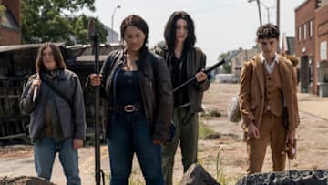 Alexa Mansour as Hope, Aliyah Royale as Iris, Hal Cumpston as Silas, Nicolas Cantu as Elton - The Walking Dead: World Beyond _ Season 1, Episode 2 - Photo Credit: Jojo Whilden/AMC