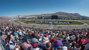 Mar 8, 2015; Las Vegas, NV, USA; A view of the track during the Kobalt 400 at Las Vegas Motor Speedway. Mandatory Credit: Jerome Miron-USA TODAY Sports
