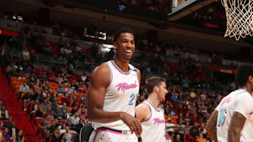 MIAMI, FL - MARCH 5: Hassan Whiteside #21 of the Miami Heat reacts to a play against the Phoenix Suns on March 5, 2018 at American Airlines Arena in Miami, Florida. NOTE TO USER: User expressly acknowledges and agrees that, by downloading and or using this Photograph, user is consenting to the terms and conditions of the Getty Images License Agreement. Mandatory Copyright Notice: Copyright 2018 NBAE (Photo by Issac Baldizon/NBAE via Getty Images)