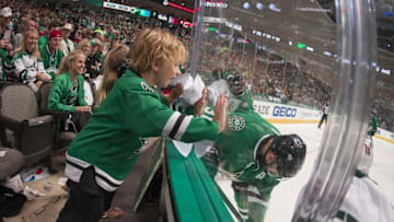 Apr 14, 2016; Dallas, TX, USA; A view of the arena and the Dallas Stars mascot Victor E Green before the game between the Stars and the Minnesota Wild in game one of the first round of the 2016 Stanley Cup Playoffs at American Airlines Center. Mandatory Credit: Jerome Miron-USA TODAY Sports