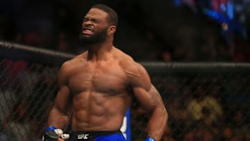 ATLANTA, GA - JULY 30: Tyron Woodley celebrates after his knockout victory over Robbie Lawler in their welterweight championship bout during the UFC 201 event on July 30, 2016 at Philips Arena in Atlanta, Georgia. (Photo by Daniel Shirey/Zuffa LLC/Zuffa LLC via Getty Images)