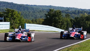 A.J. Foyt Enterprises drivers Jack Hawksworth (41) and Takuma Sato (14) on track. Photo Credit: Bret Kelley/Courtesy of IndyCar