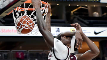 LAS VEGAS, NEVADA - NOVEMBER 19: Zylan Cheatham #45 of the Arizona State Sun Devils is fouled as he shoots against Aric Holman #35 of the Mississippi State Bulldogs during the first half of a semifinal game of the MGM Resorts Main Event basketball tournament at T-Mobile Arena on November 19, 2018 in Las Vegas, Nevada. (Photo by David Becker/Getty Images)