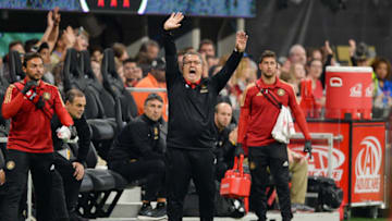 ATLANTA, GA MARCH 11: Atlanta United head coach Gerardo 'Tata' Martino reacts to the action on the field DC during the match between DC United and Atlanta United on March 11, 2018 at Mercedes-Benz Stadium in Atlanta, GA. Atlanta United FC defeated DC United by a score of 3 - 1. (Photo by Rich von Biberstein/Icon Sportswire via Getty Images)