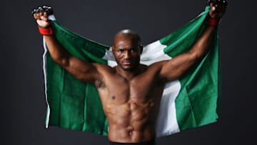 BUFFALO, NY - APRIL 08: Kamaru Usman of Nigeria poses for a portrait backstage after his victory over Sean Strickland at KeyBank Center on April 8, 2017 in Buffalo, New York. (Photo by Mike Roach/Zuffa LLC/Zuffa LLC via Getty Images)