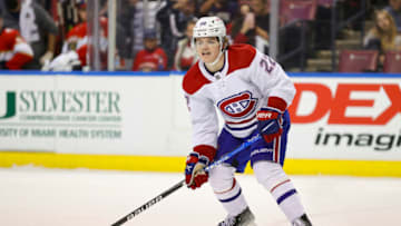 Jan 1, 2022; Sunrise, Florida, USA; Montreal Canadiens right wing Cole Caufield. Mandatory Credit: Sam Navarro-USA TODAY Sports