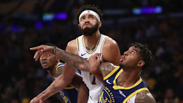 LOS ANGELES, CALIFORNIA - OCTOBER 16: Marquese Chriss #32 and Alfonzo McKinnie #28 of the Golden State Warriors battle JaVale McGee #7 of the Los Angeles Lakers for position during the second half of a game at Staples Center on October 16, 2019 in Los Angeles, California. (Photo by Sean M. Haffey/Getty Images)