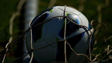 MELBOURNE, AUSTRALIA - MARCH 20: A soccer ball sits at the back of the net during a Melbourne Heart A-League training session at La Trobe University Sports Fields on March 20, 2013 in Melbourne, Australia. (Photo by Michael Dodge/Getty Images)
