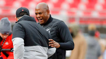 Nov 20, 2021; Columbus, Ohio, USA; Ohio State Buckeyes head coach Ryan Day(left) and Michigan State Spartans head coach Mel Tucker (right) before the game at Ohio Stadium. Mandatory Credit: Joseph Maiorana-USA TODAY Sports