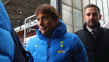 BURNLEY, ENGLAND - NOVEMBER 28: Tottenham Hotspur manager Antonio Conte departs after the match was called off due to snowfall during the Premier League match between Burnley and Tottenham Hotspur at Turf Moor on November 28, 2021 in Burnley, England. (Photo by Chris Brunskill/Fantasista/Getty Images)