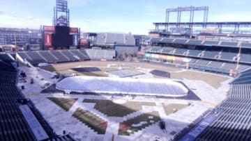 View from The Rooftop of Coors Field being prepared for the Stadium Series game. Photo credit: Nadia Archuleta