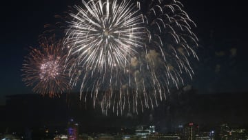 BOSTON, MA - JULY 04: Fireworks explode over the Charles River with the city of Cambridge in the background during Boston July 4th celebrations on July 4, 2013 in Boston, Massachusetts. Security has been tightened around Boston's celebrations this year in the wake of the Boston Marathon bombings which occurred on Patriots' Day in April. (Photo by Mario Tama/Getty Images)