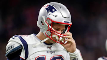 HOUSTON, TX - DECEMBER 01: Tom Brady #12 of the New England Patriots reacts after an incomplete pass in the fourth quarter against the Houston Texans at NRG Stadium on December 1, 2019 in Houston, Texas. (Photo by Tim Warner/Getty Images)