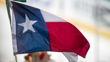 Apr 7, 2016; Dallas, TX, USA; A Dallas Stars fan waves a Texas flag during the second period of the game between the Stars and the Colorado Avalanche at the American Airlines Center. Mandatory Credit: Jerome Miron-USA TODAY Sports