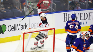 Yegor Sharangovich #17 of the New Jersey Devils. (Photo by Bruce Bennett/Getty Images)