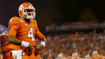 CLEMSON, SC - NOVEMBER 26: Deshaun Watson #4 of the Clemson Tigers celebrates after a touchdown pass against the South Carolina Gamecocks during their game at Memorial Stadium on November 26, 2016 in Clemson, South Carolina. (Photo by Streeter Lecka/Getty Images)