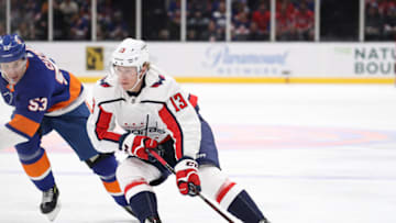 UNIONDALE, NEW YORK - MARCH 01: Jakub Vrana #13 of the Washington Capitals in action against the New York Islanders during their game at NYCB Live's Nassau Coliseum on March 01, 2019 in Uniondale, New York. (Photo by Al Bello/Getty Images)