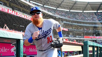 ANAHEIM, CA - JULY 08: Justin Turner #10 of the Los Angeles Dodgers runs on the field for the first inning of the game against the Los Angeles Angels of Anaheim at Angel Stadium on July 8, 2018 in Anaheim, California. (Photo by Jayne Kamin-Oncea/Getty Images)