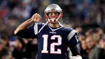 Dec 12, 2016; Foxborough, MA, USA; New England Patriots quarterback Tom Brady (12) runs onto the field for warmups before a match with the Baltimore Ravens at Gillette Stadium. Mandatory Credit: Bob DeChiara-USA TODAY Sports