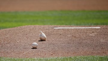 LAKE BUENA VISTA, FL - MARCH 23: General view of a baseball and rosin bag on the pitcher's mound prior to a Grapefruit League spring training game between the Atlanta Braves and Detroit Tigers at Champion Stadium on March 23, 2018 in Lake Buena Vista, Florida. The Tigers won 11-3. (Photo by Joe Robbins/Getty Images) *** Local Caption ***