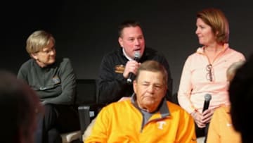 Feb 23, 2016; Knoxville, TN, USA; Tennessee Volunteers head football coach Butch Jones speaks during the joint head coach press conference at Brenda Lawson Athletic Center. Mandatory Credit: Randy Sartin-USA TODAY Sports